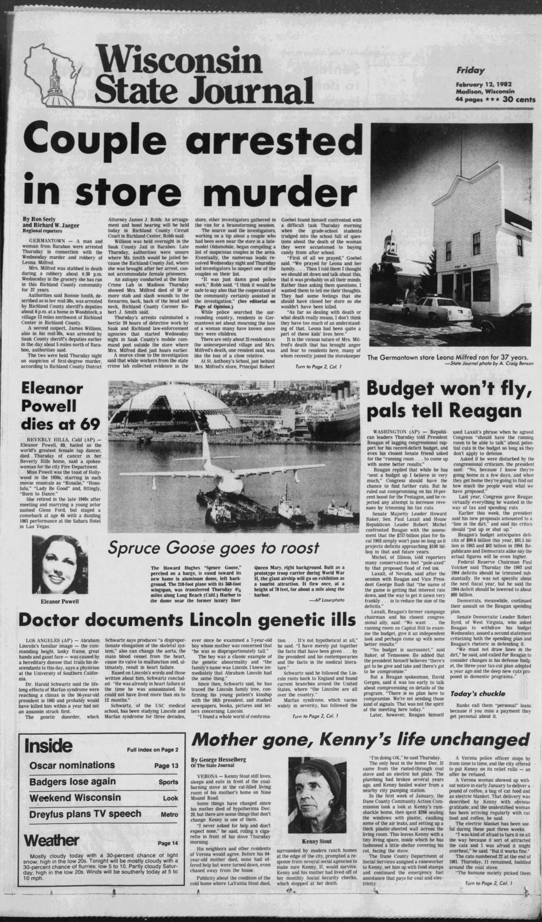 State Journal front page, Feb. 12, 1982